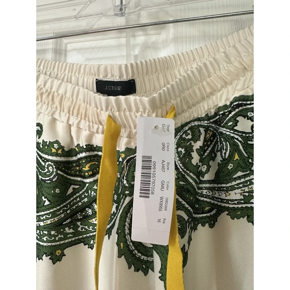 NWT J Crew Relaxed Satin Pants Womens Paisley Twill Print Wide Leg Sz 16